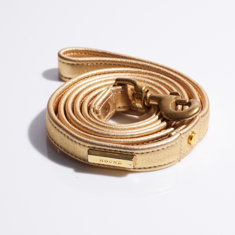 Hound Collection Dog Leather Leash Genuine Leather Gold Bar Logo